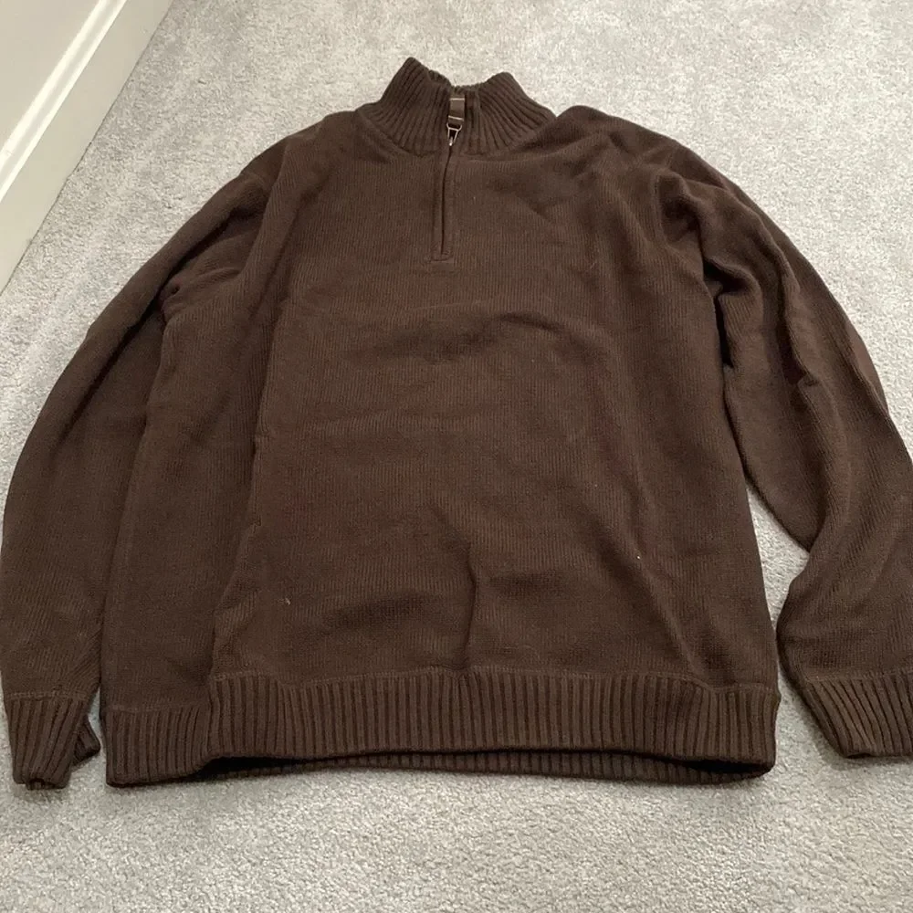 Eddie Bauer size M 100% cotton brown long sleeve sweater heavy quarter zip - Picture 1 of 6